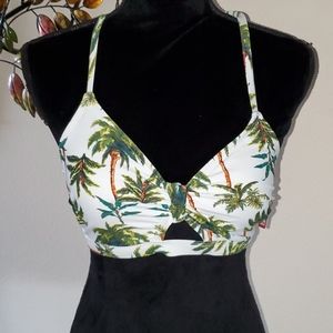 Xhilaration D/DD White Tropical Palm Tress Bikini